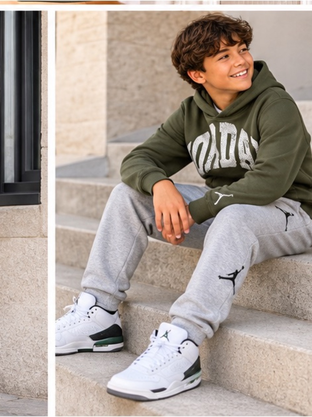 Jordan Olive Green Kids Hoodie with White Logo